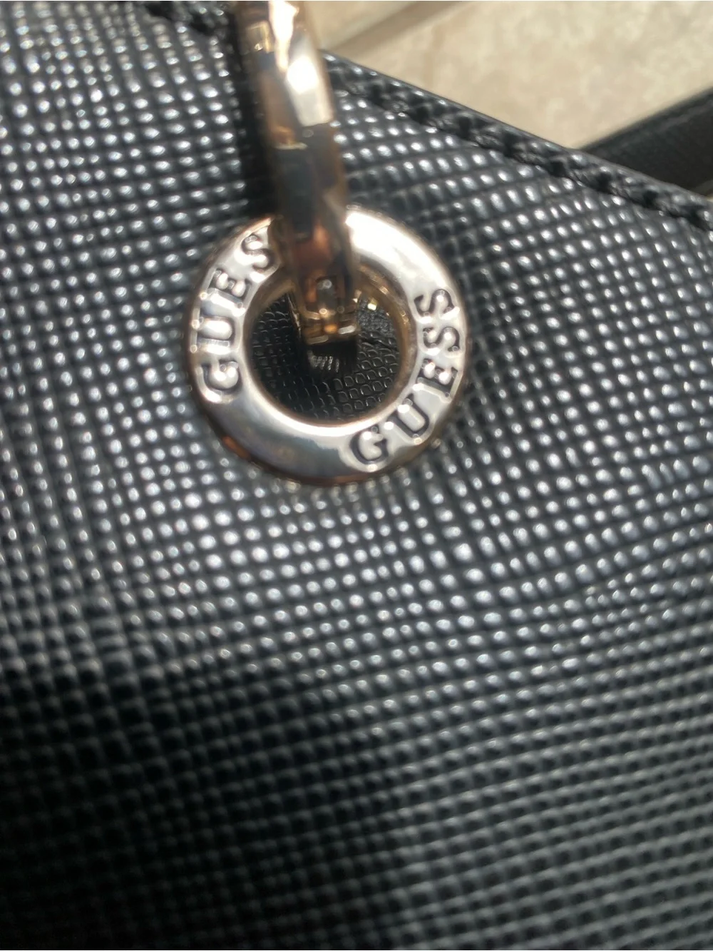 GUESS Black Textured Tote with Gold Logo Accent